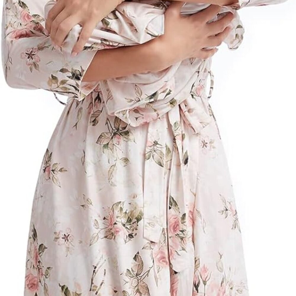 Maternity Robe and Baby Receiving Blanket, Matching Mommy Labor Delivery Robe an